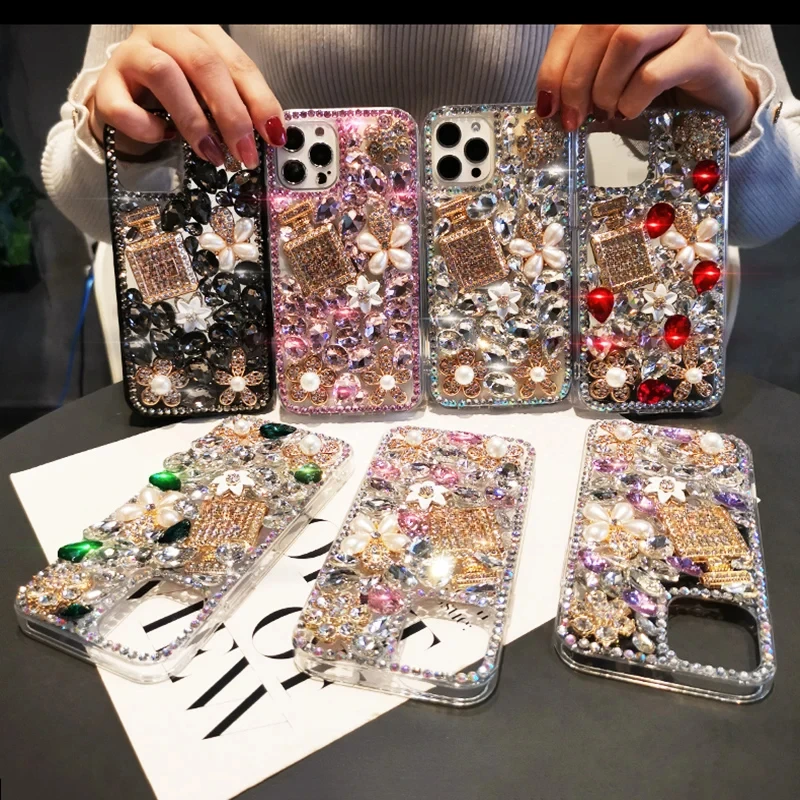 

Bling Lovely Crystal Diamonds Rhinestone 3D Stones Phone Case Cover For iPhone 13 14 12 MiNi 11 Pro 15 7 8 Plus XS XR MAX