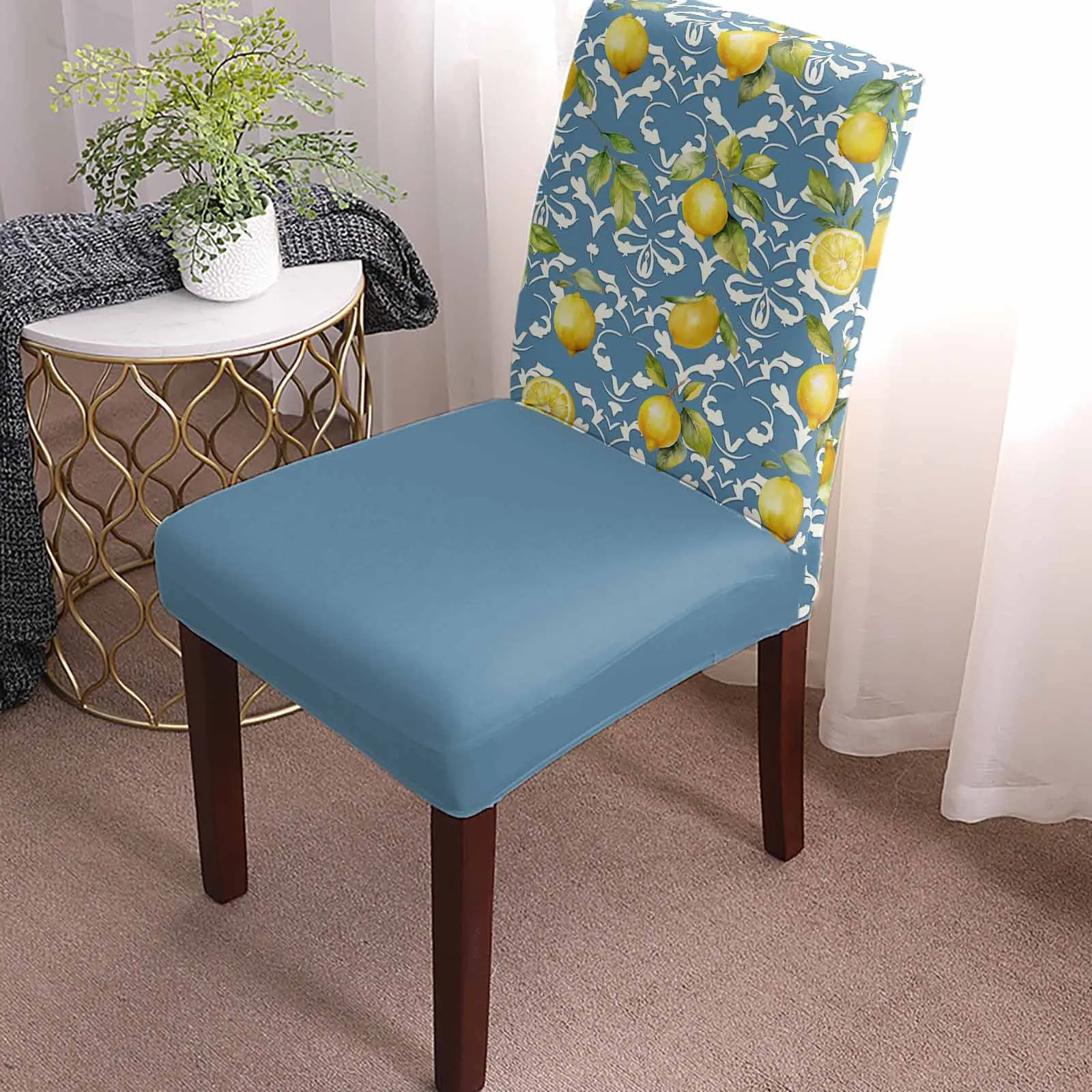 Lemon Leaves Pattern Chair Cover for Dining Room Spandex Stretch Seat Cover for Wedding Banquet Party Seat Case