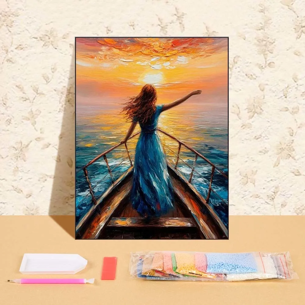 

DIY Diamond Embroidery Cross Stitch Sunset Seascape Full Round Diamond Painting Mosaic Handicraft Art For Bedroom Home Decor