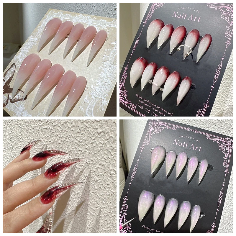 

10PCS Handmade Long Dragon Shape Claw Press On Nail Y2K Short Cat Claws Fake Nail With Glue Customized Acrylic False Nail Tips
