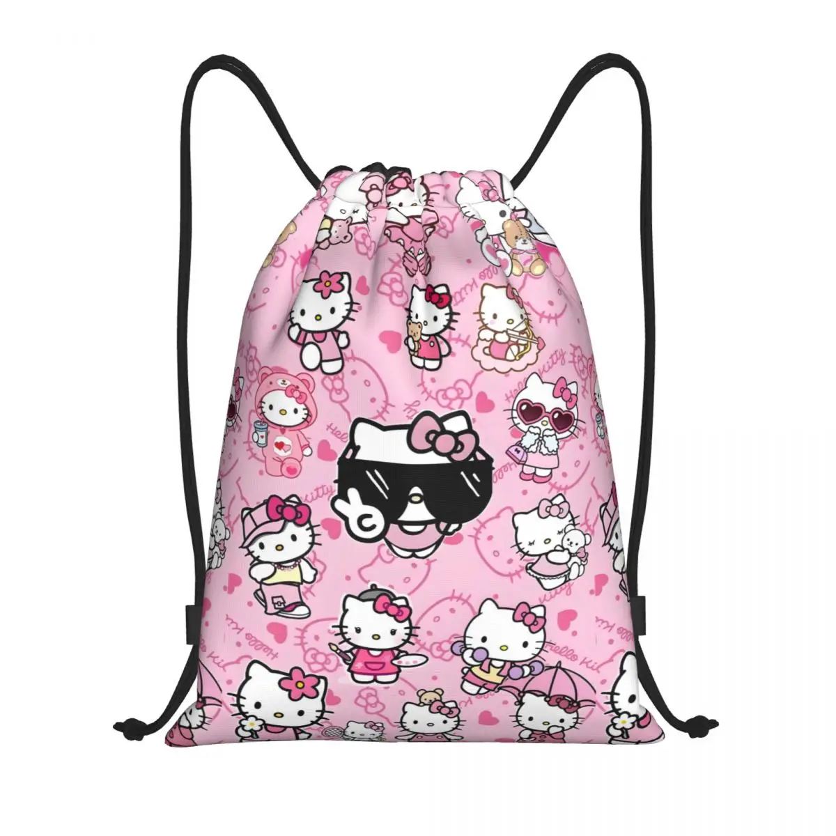 

Custom Hello Kitty Drawstring Backpack Women Men Sport Gym Sackpack Foldable Cartoon Character Shopping Bag Sack