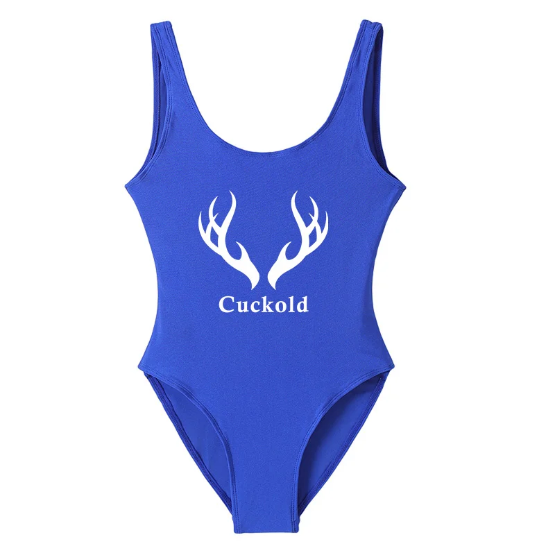 Cuckold Antlers Womens Swimsuit New Summer Bikinis Sexy Bodysuits One Piece Backless Swimwear Monokini Badpak Bathing Suit