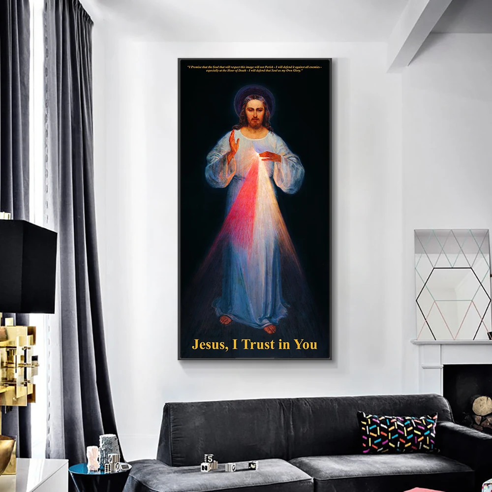 Jesus I Trust in You Divine Mercy Prayer Poster Print Canvas Painting Catholic Art Picture Living Room Home Wall Decor Cuadros