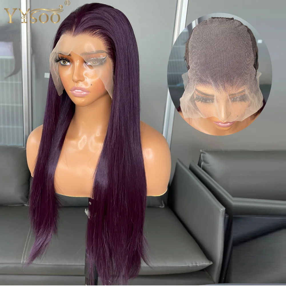 Women's 13x6 Long Straight Purple Wig Futura Synthetic Lace Front Wig Deep Part Glueless Half Hand Tied Wig High Temperature Wig