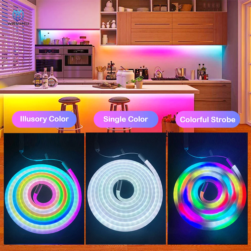 

USB 5V WS2812B Bluetooth Music APP Round Fabric Reticulate Pattern Addressable Flexible Silicone 360° Light LED Neon Strip Tape