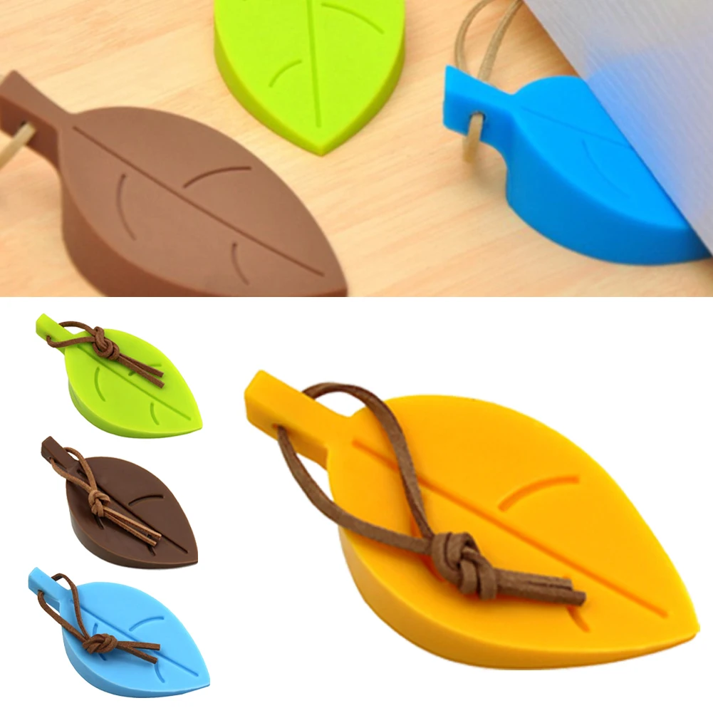 Leaves Shape Silicone Door Stopper for Kids Anti-Pinch Hand Safety Soft Material Fits All Doors Tiles Carpets Wooden Glass Metal