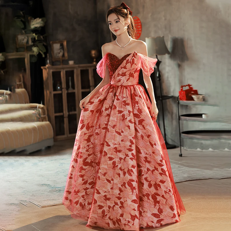 

Evening Dress Sequins Strapless Floor Length Appliques A-Line Elegant Sleeveless Tulle Plus size Woman Formal Party Gowns XC054