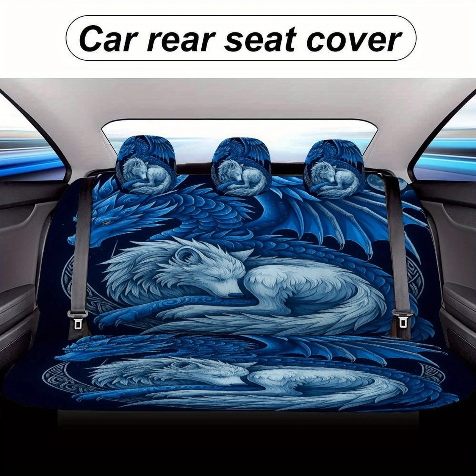 Dragon Wolf Moonlight Designed Car Seat Covers Set For Most Cars, Trendy Novelty Decorative Car Seat Protector Covers Full Set,