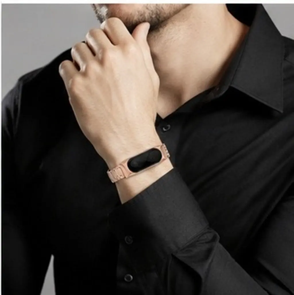 1Pcs Bracelet Strap for Band 3 Rose Gold Stainless Steel Strong Wear Resistant Ergonomic Shape Metal Wrist Band Replacement