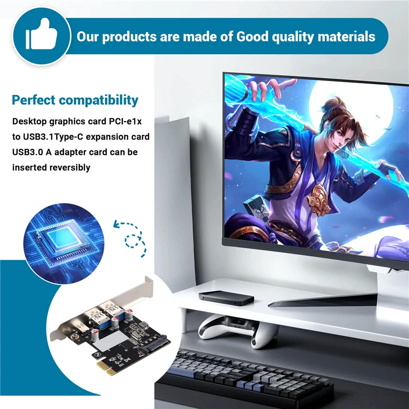 

Плата расширения Настольная видеокарта PCI-E1x к USB3.1 Type-C Карта адаптера USB3.0 A Вставка вперед и назад