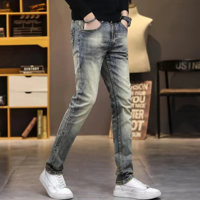 

Retro Style Men's Slim Fit Straight Leg Stretchy Jeans Autumn New Arrival Fashionable All-Match Long Trousers Casual Cotton B...