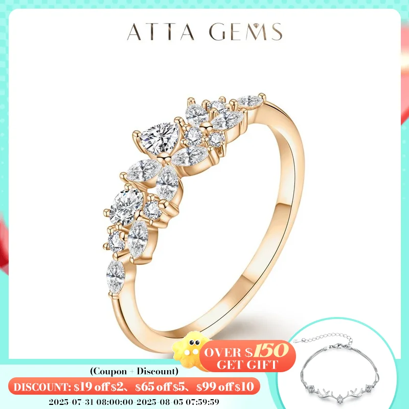 

ATTAGEMS D Color VVS1 Solid 18K 14K 10K Yellow Gold Moissanite Ring for Women Men Engagement Gift with Certificate Find Jewelry