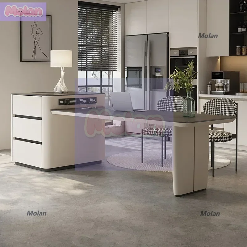 

Island table integrated cream wind retractable multi-functional rock slab, island table extremely simple household advanced guid
