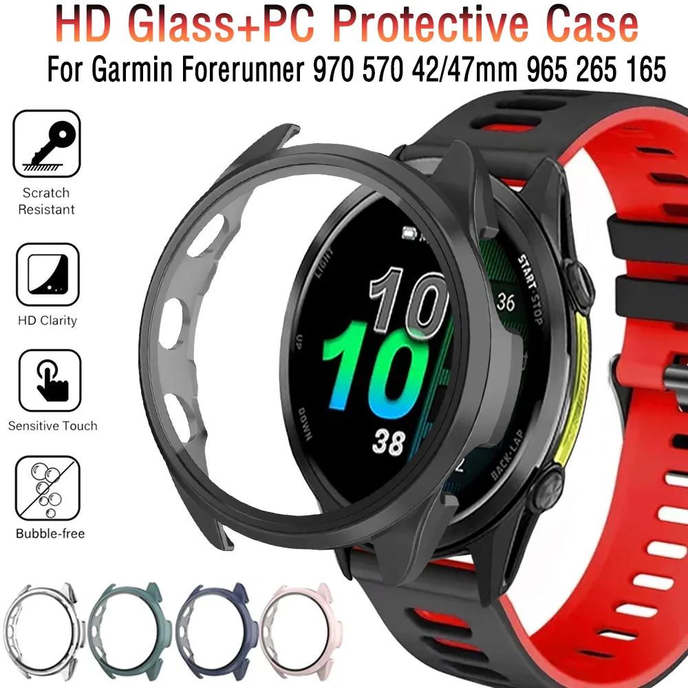 HD-Glas + PC-Gehäuse für Garmin Forerunner 970 570 42/47 mm 965 265 165 Rundum-Displayschutzhülle Venu 3 Vivoactive 5 Cover
