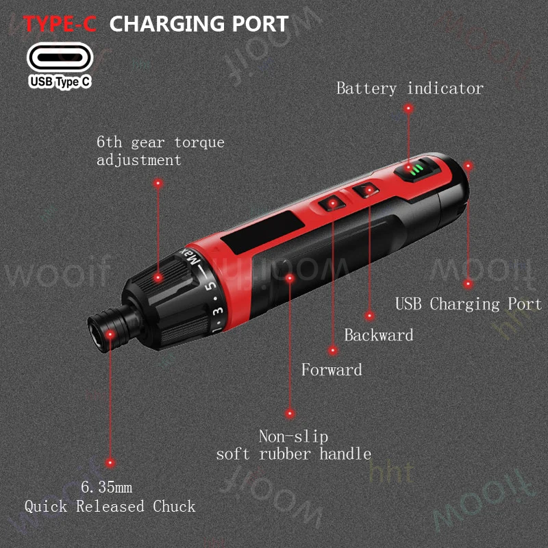 6-Speed torque electric screwdriver rechargeable mini household small lithium electric drill screwdriver automatic screw batch