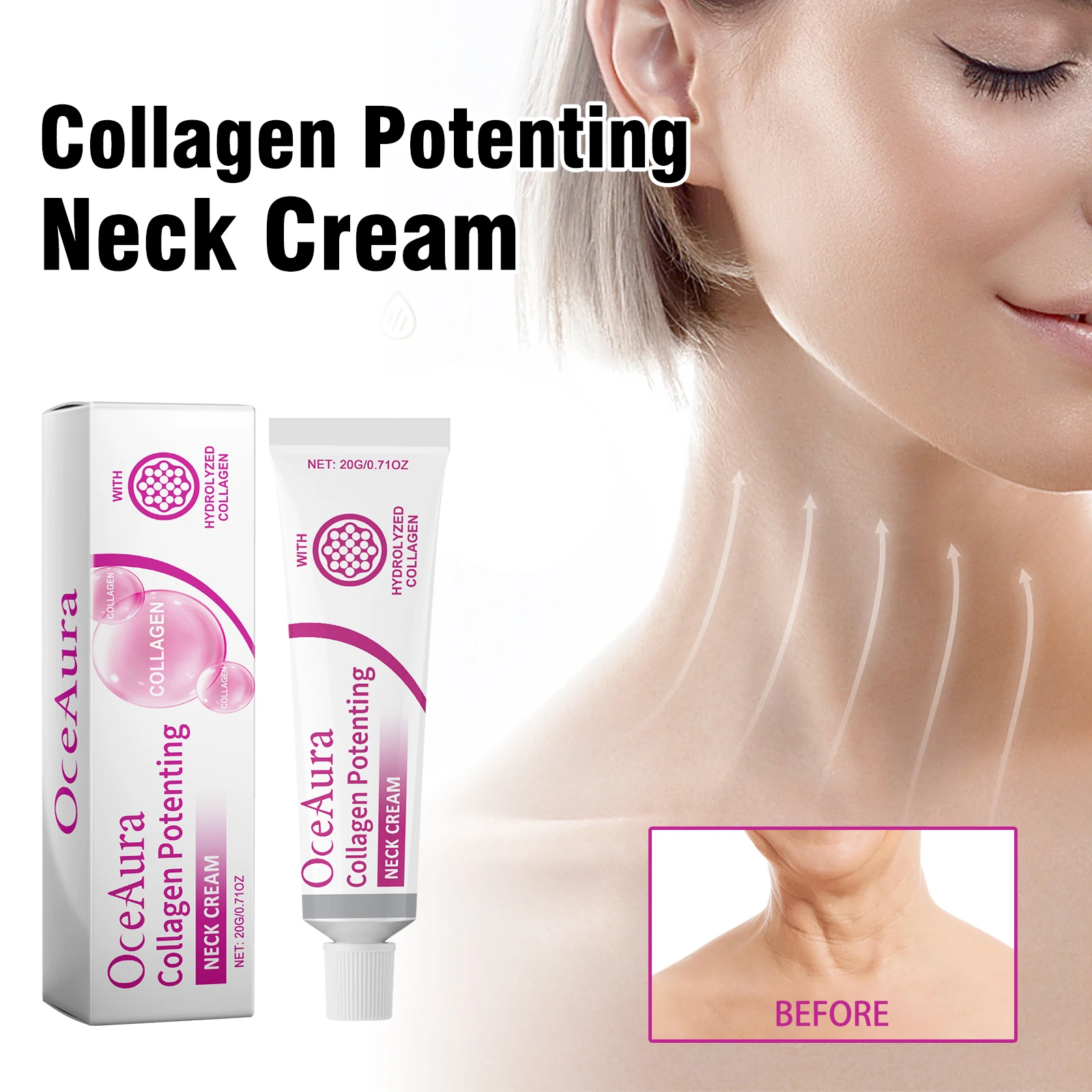 OceAura Collagen Tightening Neck Cream Anti-aging Tightening Lifting Whitening Moisturizing Neck Double Chin Reduce Fine Line