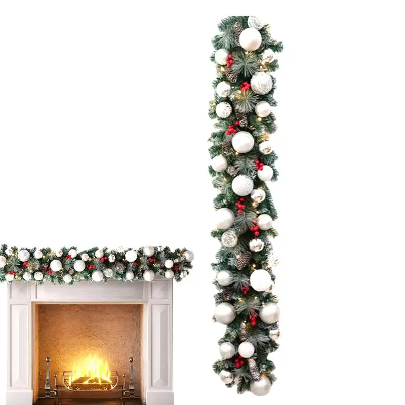 Christmas Garland With Lights 53-Inch Artificial Garland With 8 Changeable Lights Battery Operated Plug-In Featuring Pinecones