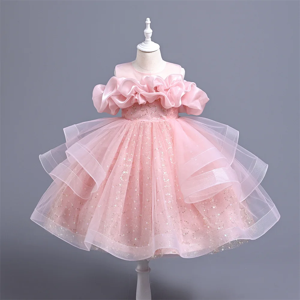 

New Girl's Sequin Princess Dress Elegant Performance Children's Stylish Baby Ball Gown Dresses For Party Frocks Little Girls