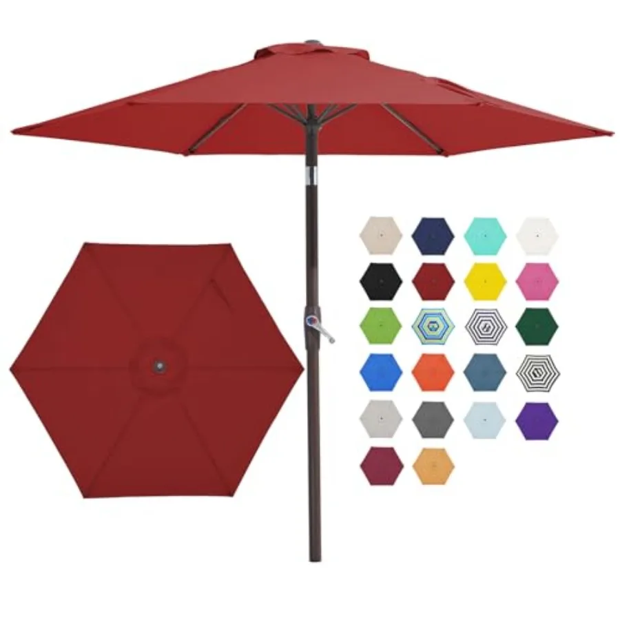 

7.5FT Patio Umbrella for Garden, Deck, Backyard and Pool Red Polyester Fabric, Steel Frame with 6 Sturdy Ribs, Push Button Tilt