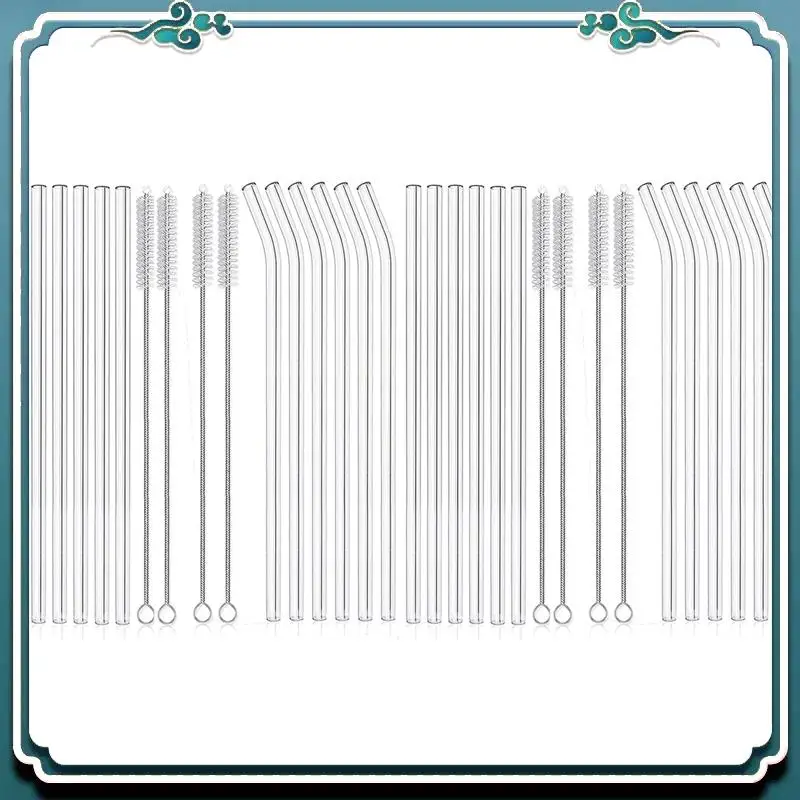 

A67K-24PCS Многоразовые прозрачные стеклянные соломинки, устойчивые к разрушению стеклянные соломинки для питья, 12 прямых и 12 изогнутых с 8 чистящими щетками