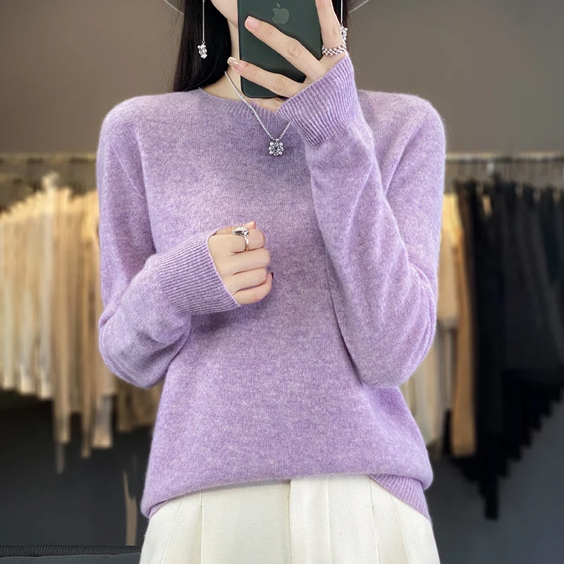 100% kaszmirowy sweter damski swetry z czystego kaszmiru O-Neck luźny sweter z kaszmiru damski jednolity kolor
