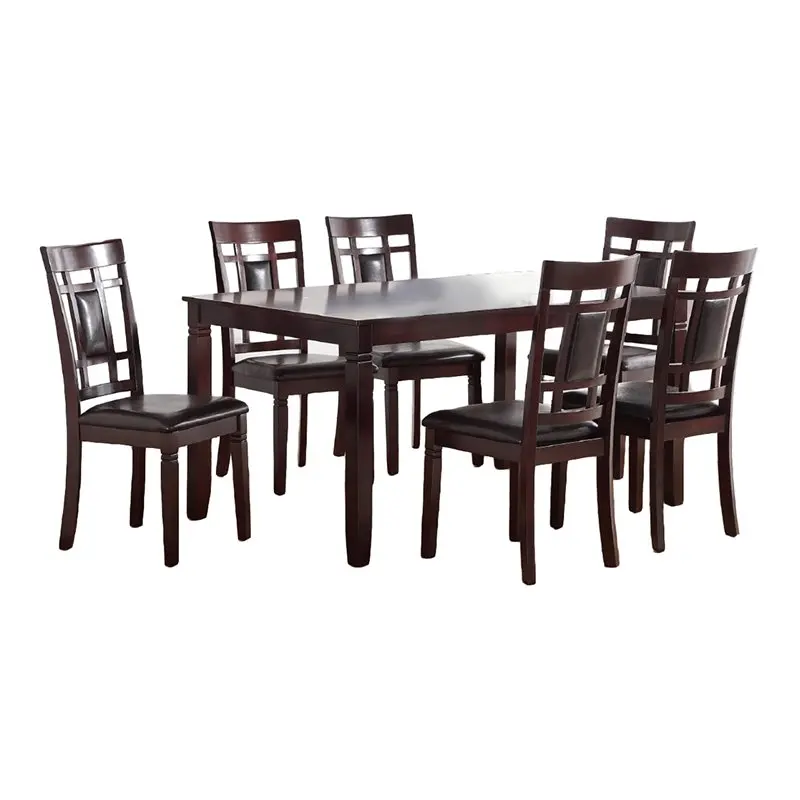 

Modern Contemporary 7pc Dining Set Espresso Finish Unique Eyelet Back 6x Side Chairs Cushion Seats Dining Room Furniture