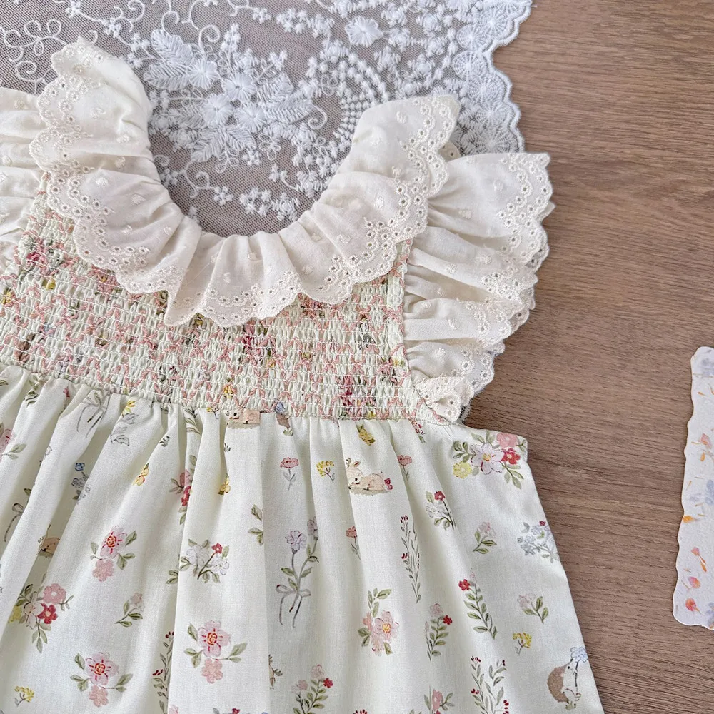 

summer baby dresses girls clothes Floral pattern printed dress Comfortable cotton girls' flutter sleeve dress Cute vest dress