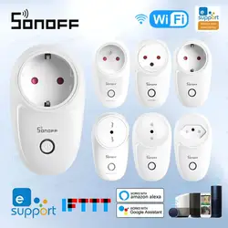 Sonoff-smart plug s26r2 wifi eu/fr, plugue sem fio com temporizador real, ewelink, controle remoto via alexa google home