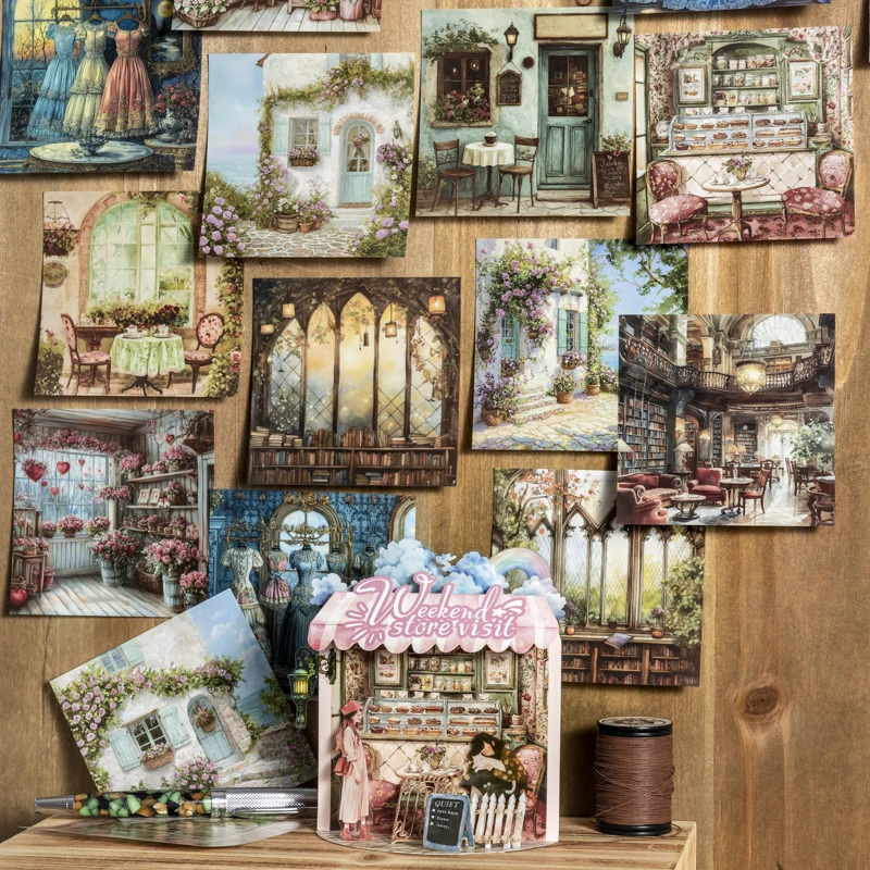 Weekend Shop Series Vintage Flower Window Landscape PET Sticker Creative DIY Journal Material Collage Scrapbook Stationery