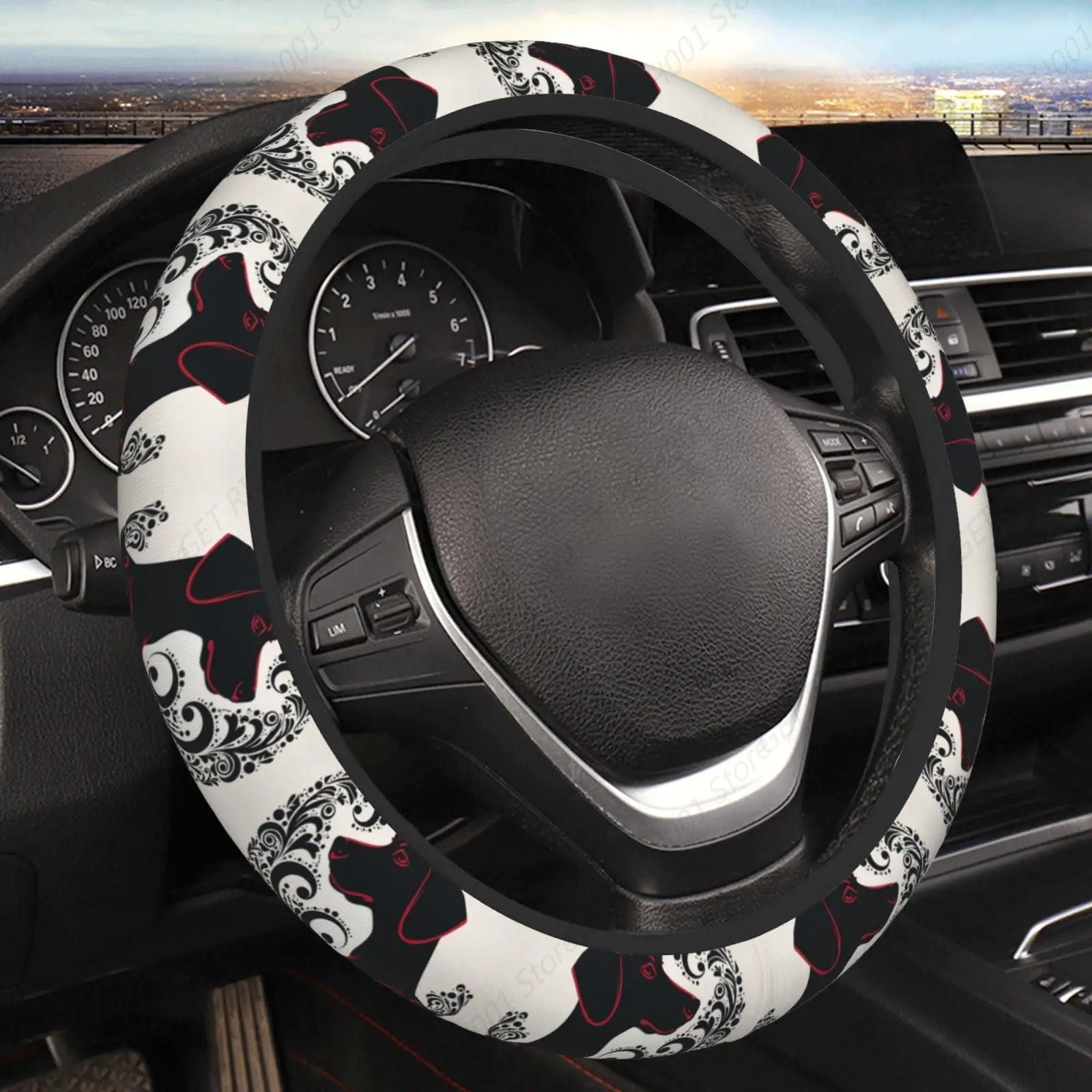 Doberman Heart Steering Wheel Covers,Anti Slip Sweat Absorption Elasticity Car Accessories Steering Wheel Protector Universal