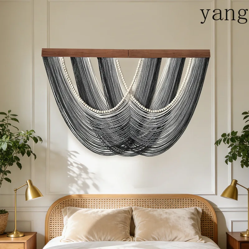 CX gray cotton rope gradual change fringed tapestry home decoration, wall hanging wood bead decoration