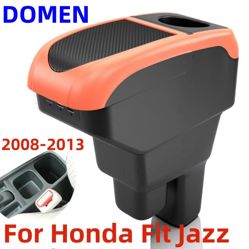 

NEW For Honda Jazz Armrest box For Honda Fit Jazz 2 Car Armrest 2008-2013 Arm Storage box car accessoriesDual Layer USB