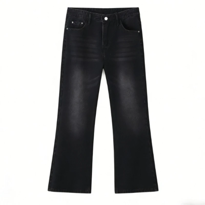 2026 Spring Autumn  New Flat Waist Waist American High Street Jeans Bootcut Men's vintage whiskering jeans Retro Trousers Men