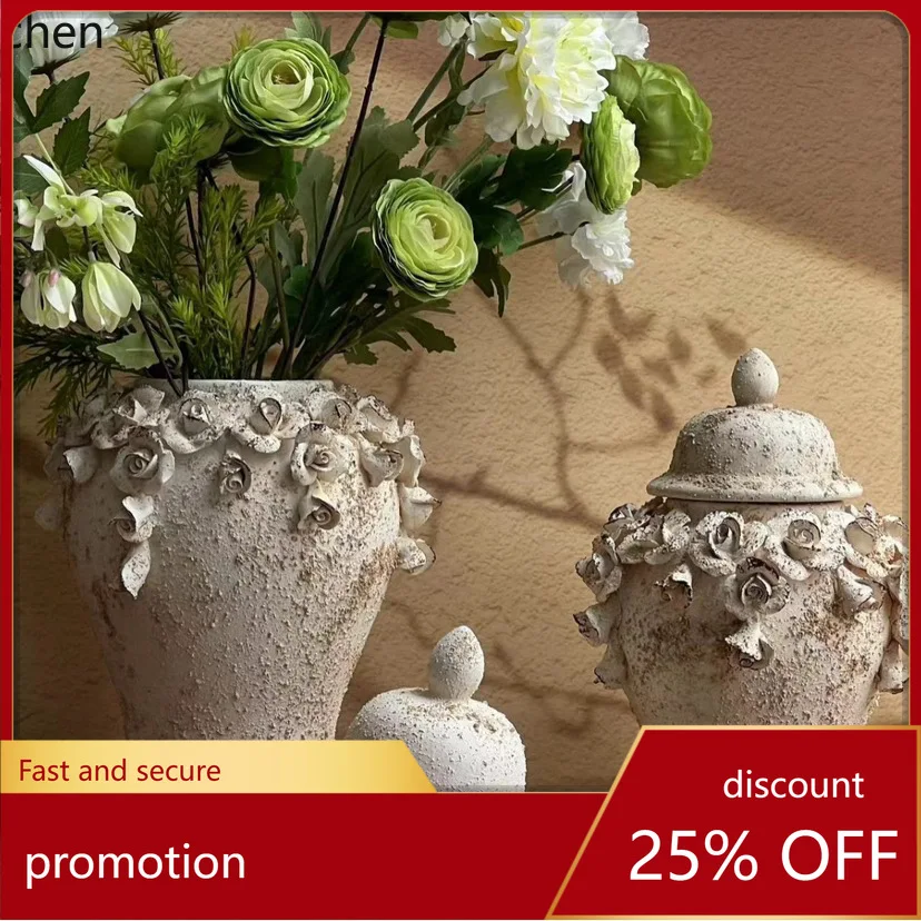 Hxl handcrafted pinched flower distressed ceramic vase ornament decorative storage jar
