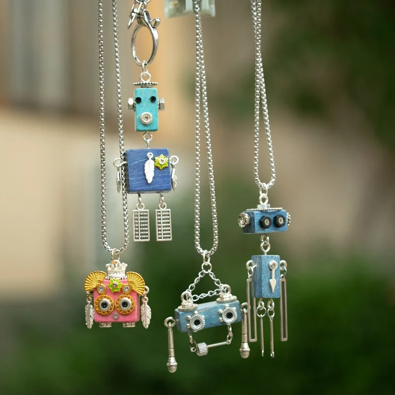 Punk robot necklace handmade bizarre niche high-end sweater chain pendant
