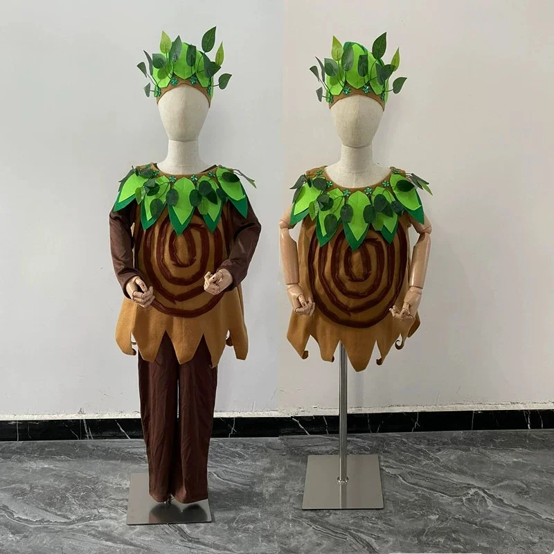 أشجار الأعشاب الغابات الخضراء الصيادين النباتات ملابس رقص الفتيات الصبي الأطفال مرحلة ارتداء مهرجان الاحتفال