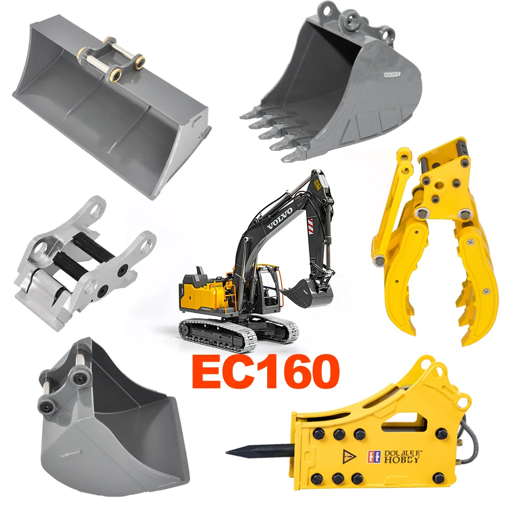 

Upgrade Double E Metal Big Bucket with Quick Hitch Coupler / Gripper/ Hammer for 1/14 RC E010 E111 EC160 Hydraulic Excavator