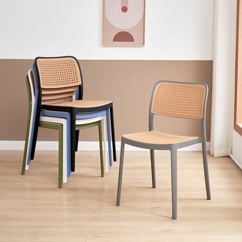 Nordic Rattan Plastic Chairs for Outdoor Home Use, Stackable Dining Chairs with Backrests, Small-sized Desks and Chair