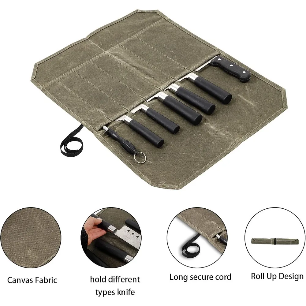 

D5 Wet Wax Canvas Knife Storage Bag Chef Knife Holder Kitchen Knife Storage Box Chef Knife Protective Cover Portable Knife Bag