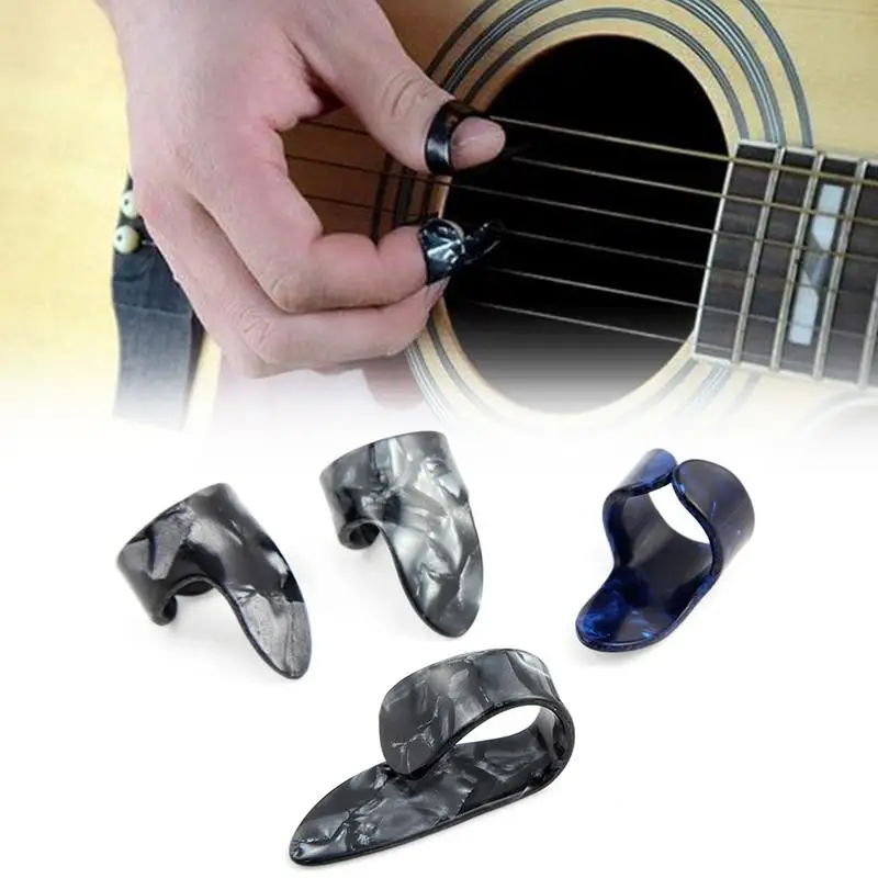 New Celluloid 1 Thumb Pick 3 Finger Nail Picks Alice Ring Shape Plectrums Set For Guitar Random Color Palhetas