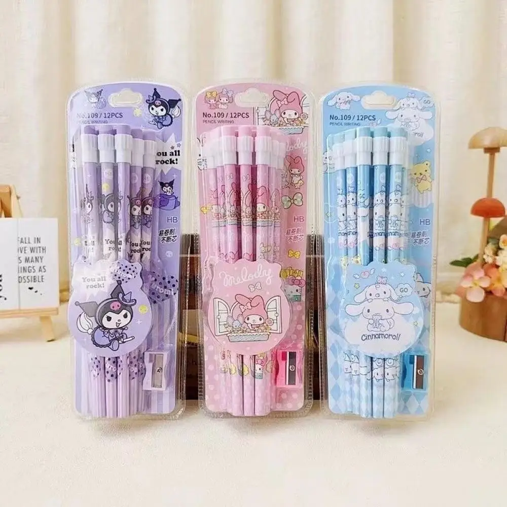 12Pcs Kawaii Sanrio Licensed 12 Pack Hb Pencils with Cute Character Design Kuromi My Melody Cinnamoroll School Office Supplies