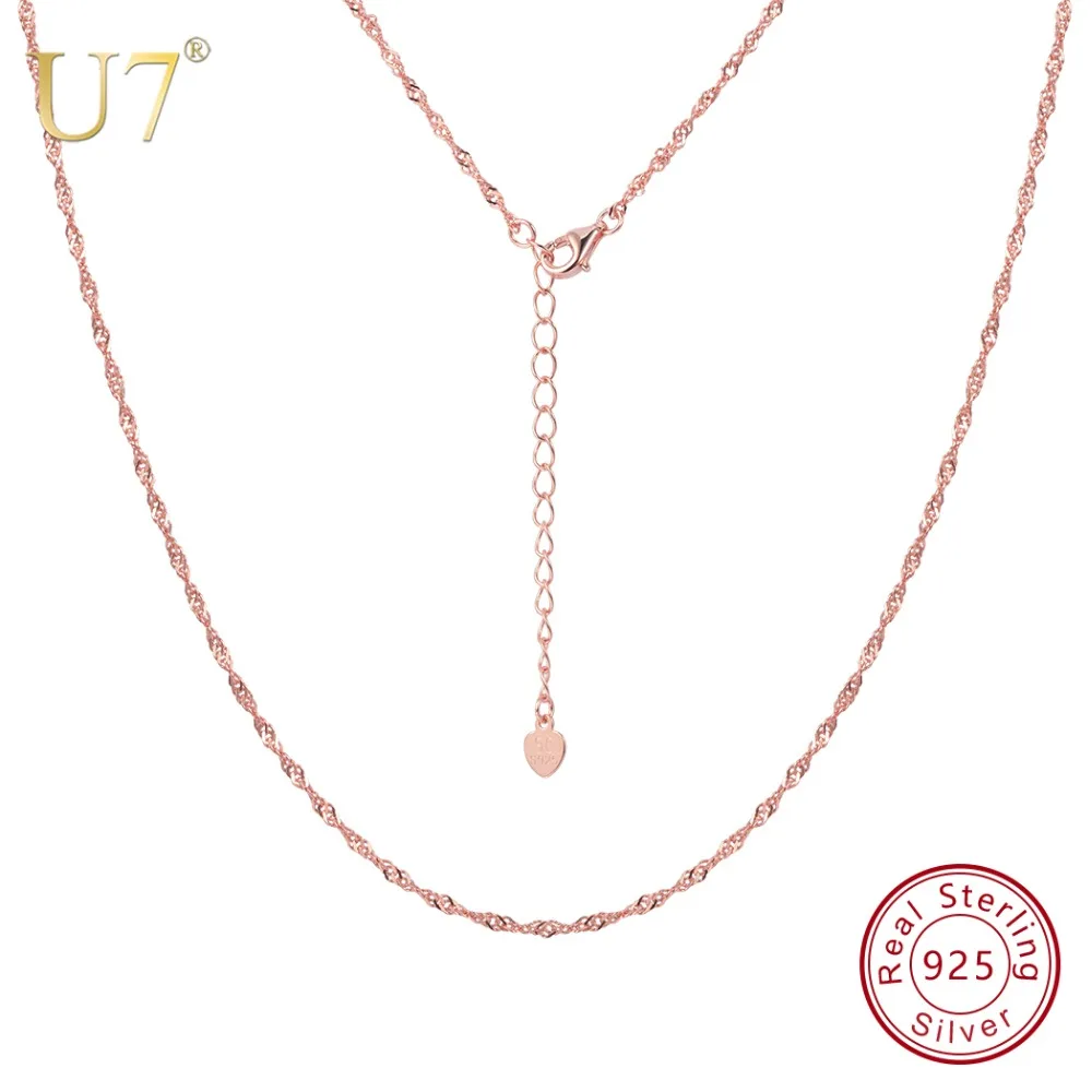 

U7 925 Sterling Silver Long Chain 1.6mm Water Wave Simple Necklace for Women Jewelry Slim s 46-55cm SC117