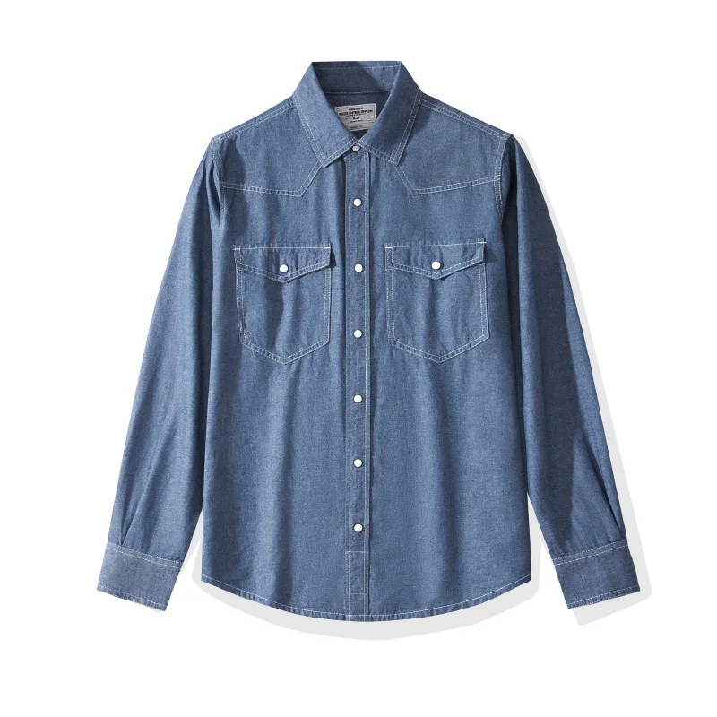 OKONKWO Jugend-Chambray-Oxford-Langarmhemd im europäischen Stil, Outdoor, Trekking, Klettern, Reisen, Sport, Western-Bluse, Arbeitskleidung – Detail 12