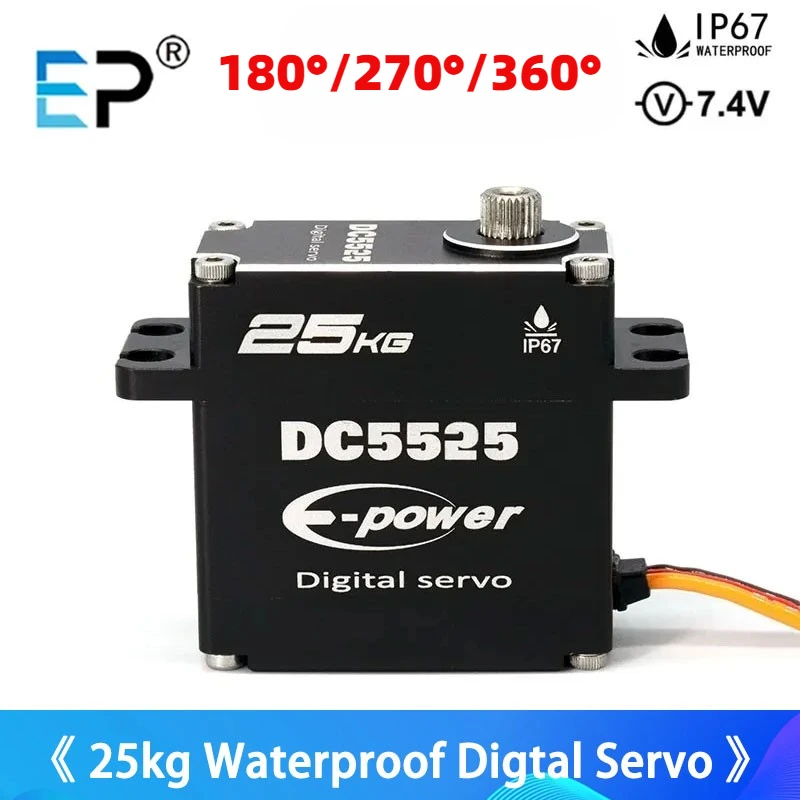 EP DC5525 25kg RC Waterpoof Servo 180°/270° Full Aluminum Case Metal Gear High Torque for 1/8 1/10 1/12 RC Car/Robot/Boat DIY