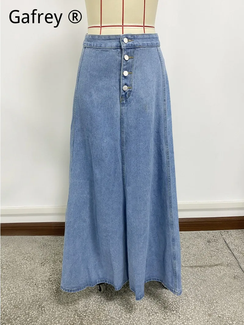 Women Single Breasted Denim Skirt Stylish A-line Swing Flared Spring Summer Casual High Waist All-match Female Half Dress view 6