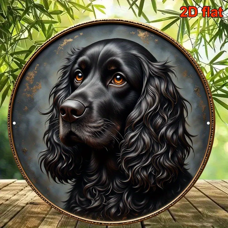 Vintage Cocker Spaniel Metal Sign 20cm Round – Charming Dog Wall Decor for Pet Shop, Home Office or Gift Idea