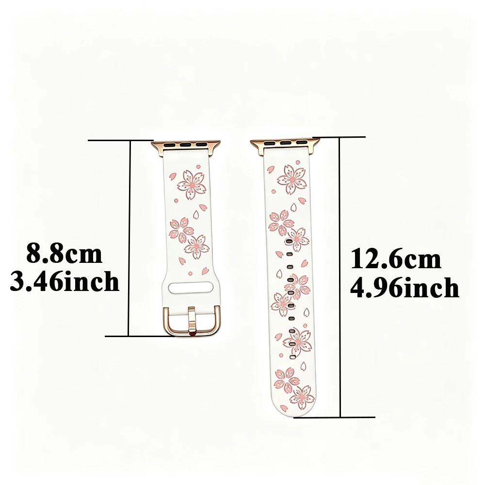 Silicone Floral Print Watch Band For Apple Watch Series12 11 10 9 8 7 6 SE,Soft Replacement Strap For IWatch 38 40 41 42mm Women