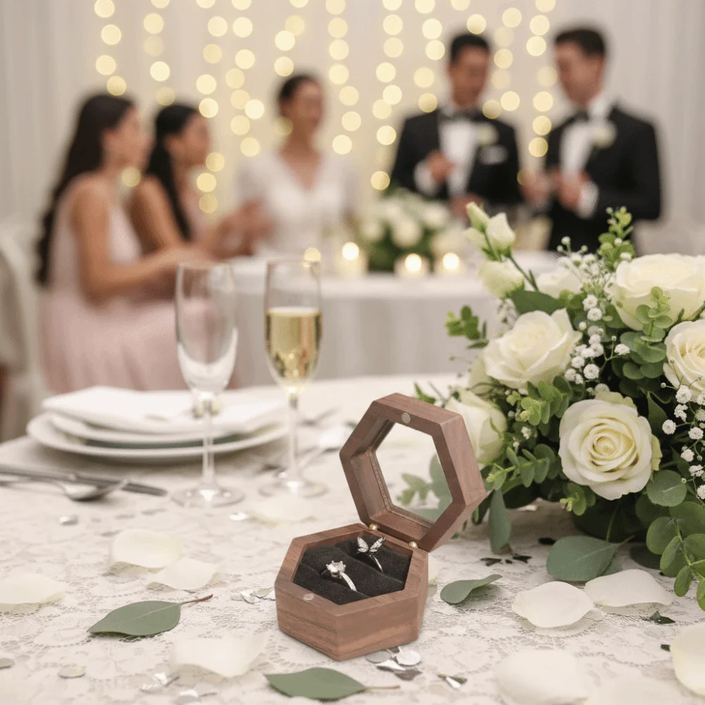 

Новая деревянная шкатулка для украшений в ретро-стиле, шестиугольная коробка для хранения колец, подарок для любимого человека