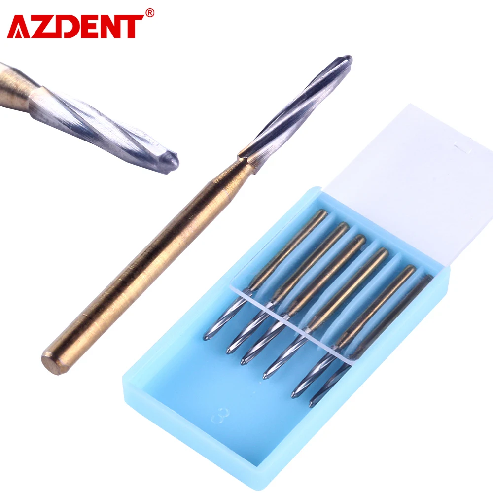 AZDENT 25mm Dia.1.6mm Dental Carbide Bur Surgical Endodontic Tungsten Bone Cutters Drill Bit 6pcs/Box For High Speed Handpiece