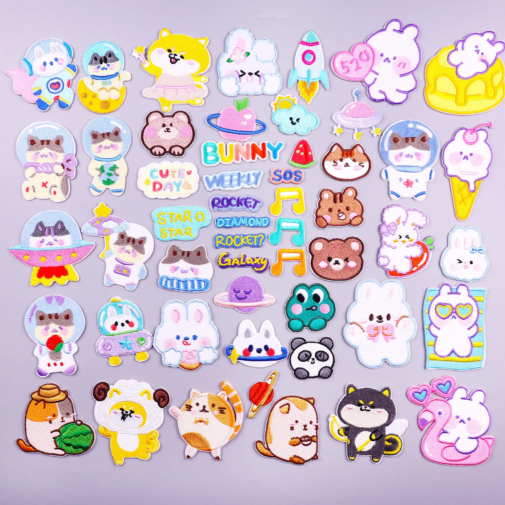 Cartoon Animal Self-Adhesive Path Embroidered Patches On Clothes Dog Letter Patches For Clothing Stripes Badges DIY Applique Sew